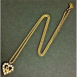 Vintage Christian Dior Gold Tone Heart Pendant Necklace Designer Jewelry